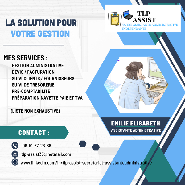 Photo de couverture de TLP ASSIST - Émilie ELISABETH - Assistante Administrative indépendante